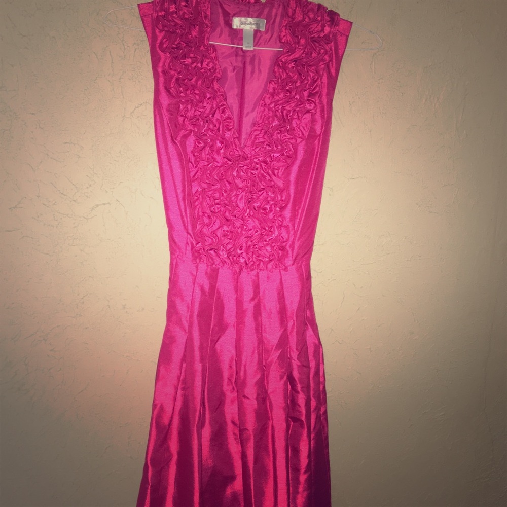 Silky hot pink party dress.